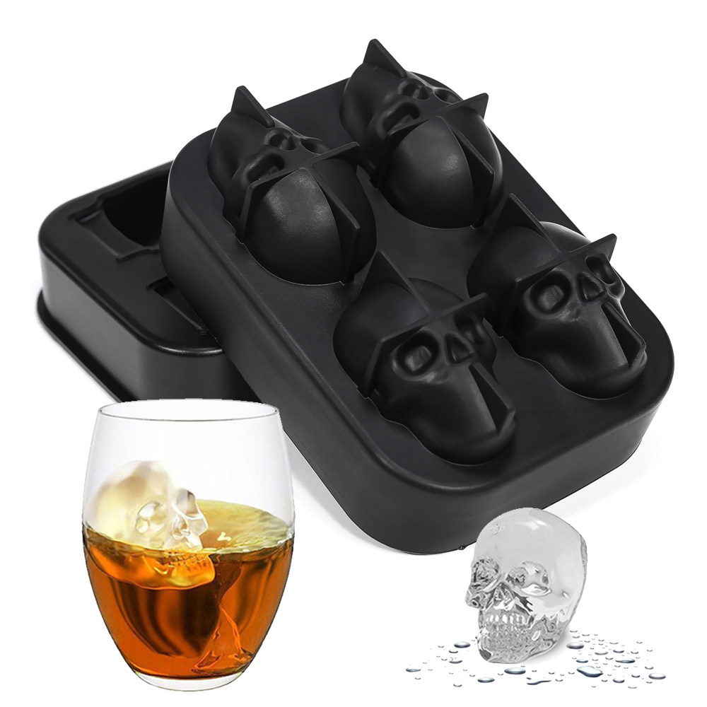 Factory Amazon wholesale 4 unit 3D Skull silicone flexible ice cube mold jello tray mould silicone